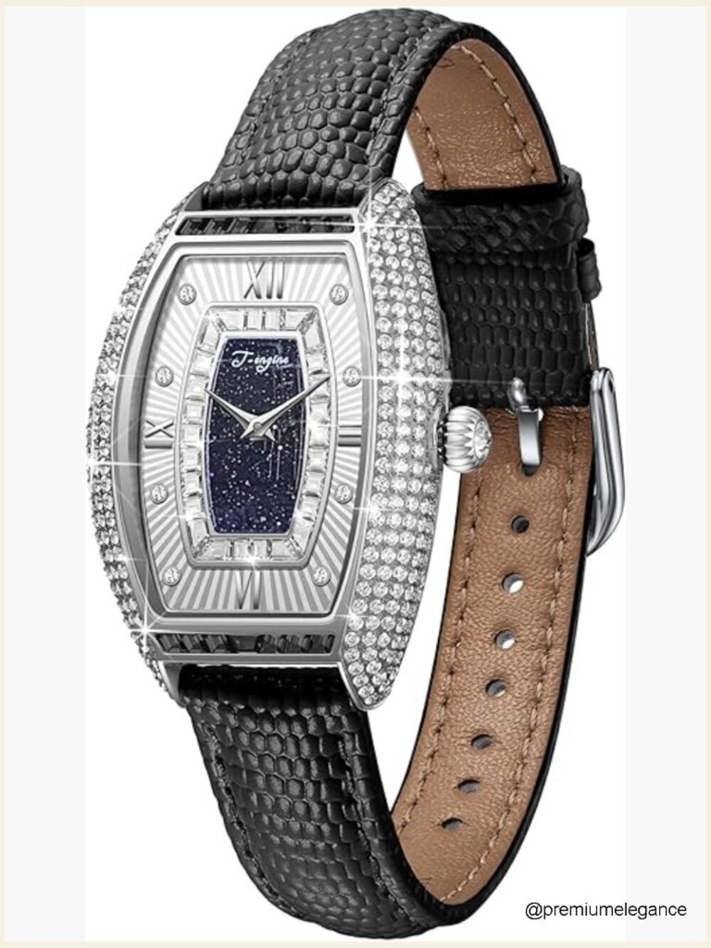 Luxury Women's Watch with Diamond Inlay, Sapphire Glass, Genuine Leather Strap